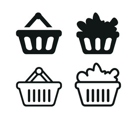 Shopping Basket Vector Icon Set. Supermarket Basket Icon In Flat Style Vector Illustration.