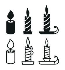 Candle Icon Set In Flat Style Vector Illustration. Isolated Candles With Flame.