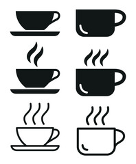 Coffee Cup Icon Set In Flat Style Vector Illustration. Hot Drinks Glasses Symbols.