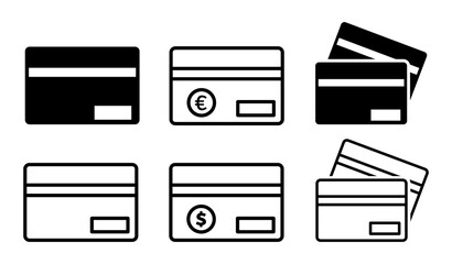 Credit Card Icon Set In Flat Style Vector Illustration. Bank Payment Icon