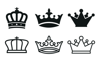 Crown Icon Set Flat Style. Royal Crown Symbol Collection Vector Illustration. King and Queen Crowns.