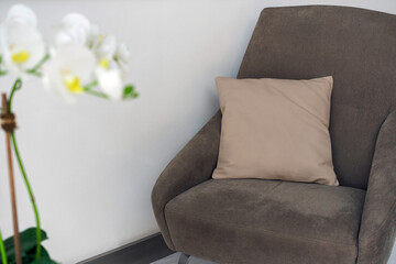 Beautiful pillow mockup couch with modern interior background