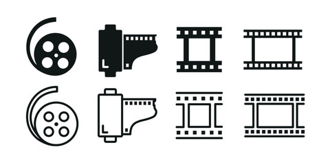 Film Reel And Strip Icon Flat Style Vector Illustration. Icons For Film, Movie, TV, Video and More.