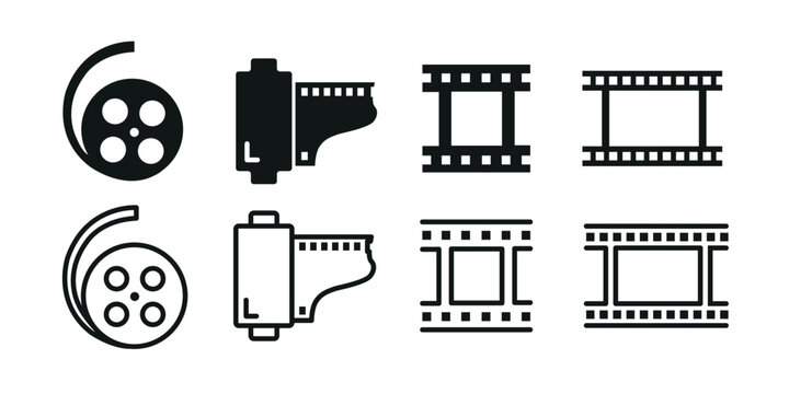 Film Reel And Strip Icon Flat Style Vector Illustration. Icons For Film, Movie, TV, Video and More.