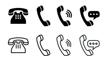 Telephone Icons Set In Flat Style Vector Illustration. Contact Us, Communication, Phone Symbols