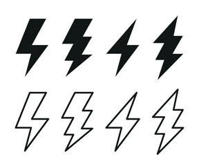 Thunderbolt Icons Set In Flat Style Vector Illustration. Lighting, Bolt, Weather, Battery Symbols