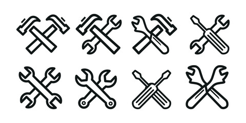 Service Tools Line Icon Black Flat Styled. Repair Icon Vector Illustration
