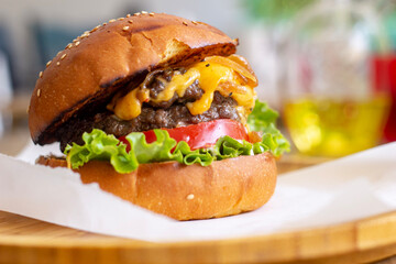 hamburger with salad