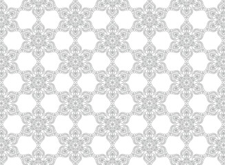 Ethnic decorative gray floral mandala pattern on white background