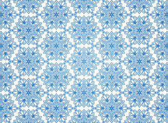 Ethnic decorative blue mandala pattern on white background