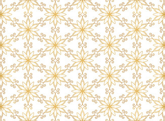 Ethnic golden floral mandala semless pattern on white background