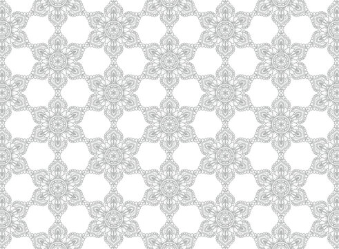 Ethnic decorative gray floral mandala pattern on white background
