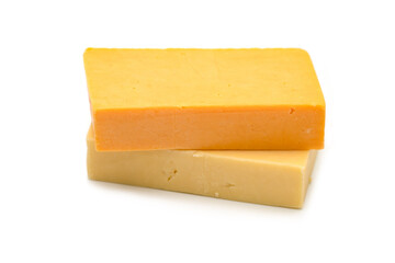 Cheddar cheese on white background