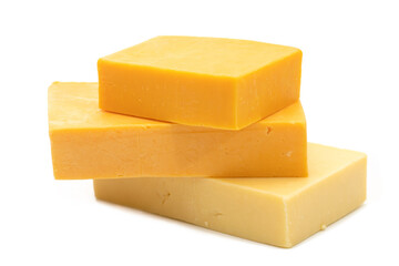 Cheddar cheese on white background