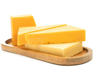Cheddar cheese on white background