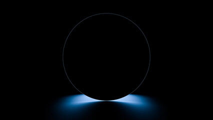 Abstract circle with neon blue backlight. 3D render.