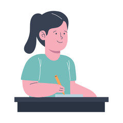 Fototapeta premium little student girl writing