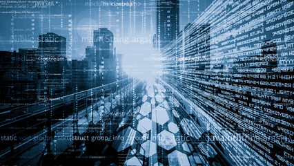 Software development, application programming code and tacit computer coding . Concept of smart...