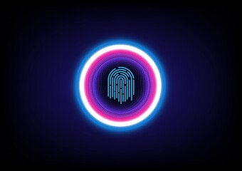 Technology circle blue red purple with fingerprint background abstract art design for network circuit communication concept.