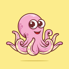 Cute pink octopus cartoon vector