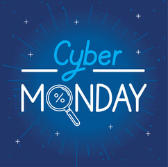 cyber monday lettering with magnifying