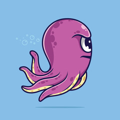 Cute octopus with fierce expression cartoon vector