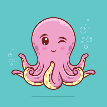 Cute octopus gives a wink cartoon vector