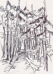 instant sketch, road in wood