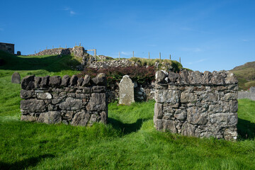 A grave at St Clement's church at Rodel on the Isle of Lewis in the Outer Hebrides Scotland