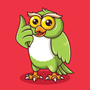 Cute owl giving thumbs up with cheerful face cartoon illustration