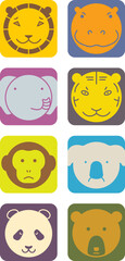 Vector animal collection includes lion, hippo, elephant, tiger, monkey, koala, panda, bear.