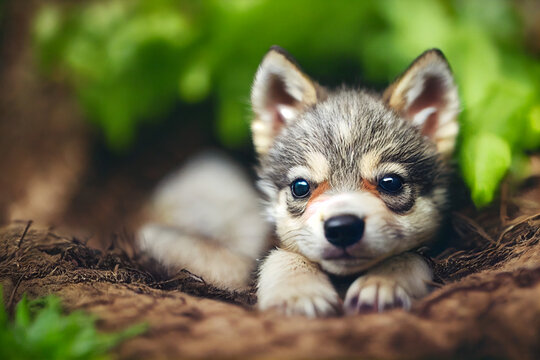 Wolf newborn cub. Generative AI