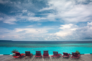 Beautiful sea view from one of the Maratua Island resorts, part of Derawan Archipelago, Borneo, Indonesia