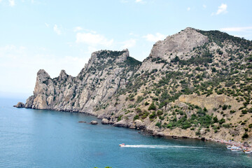 Fototapeta na wymiar Crimea Peninsula, Novy Svet, landscape overlooking the Black Sea from Cape Kapchik
