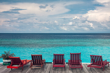 Beautiful sea view from one of the Maratua Island resorts, part of Derawan Archipelago, Borneo, Indonesia