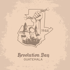 VECTORS. Editable banner for Revolution Day in Guatemala, October 20, 1944, map