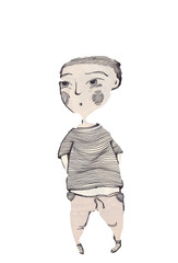 Sketch of a child, young boy draw in an graphics shapes. Boy with a little smile.
