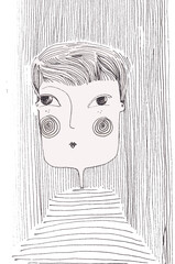 Sketch of a child, young boy draw in an graphics shapes.