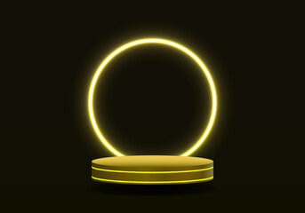 3d background products realistic yellow sphere The backdrop is a circular shape of yellow neon lights that illuminate the entire room. to increase the prominence of the product