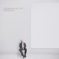 Visitor falling asleep at the contemporary art exhibition