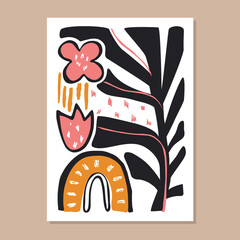 Matisse art style random organic shapes in freehand. Abstract flower poster set. Floral art. Boho Decor. Vector illustration. 