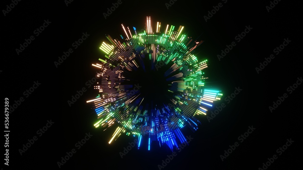 Wall mural digital illustration of 3d sci-fi object motion graphics. beautiful seamless loop animation for the 