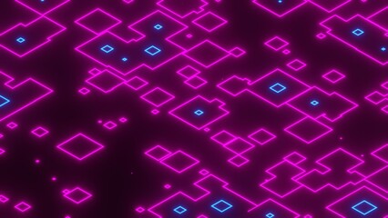 3D illustration of blue and pink color neon light effect created with random shapes with lines. Beautiful seamless loop animation for the stage show.