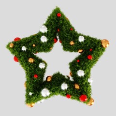 Beautiful star-shaped christmas wreath on white background, top view with pace for text (3D Rendering)