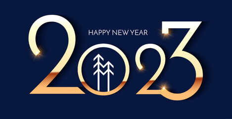 Happy new 2023 year Elegant gold text with light. Minimal text template