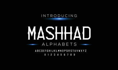 Mashhad Elegant luxury alphabet letters font and number. Classic Lettering Minimal Fashion Designs. Typography fonts regular uppercase and lowercase. vector illustration