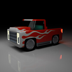 Red cartoon truck with white flames — 3D rendering/illustration	