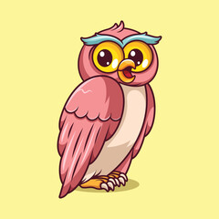 Cute owl with cheerful face cartoon illustration