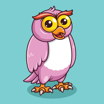 Cute owl with innocent face cartoon illustration