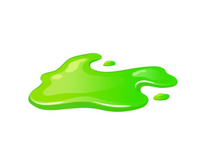Green slime spill on a white isolated background. Goo blob puddle mucus. Vector cartoon illustration. 